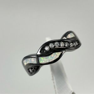 White Faux Fire Opal Diamond CZ Black Gold Plated Gothic Punk Punk Band